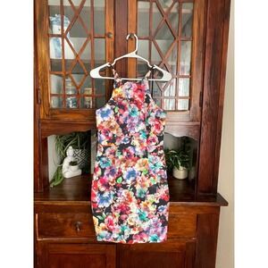 Black Halo Floral Print Halter Bodycon Mini‎ Dress - Size 4
